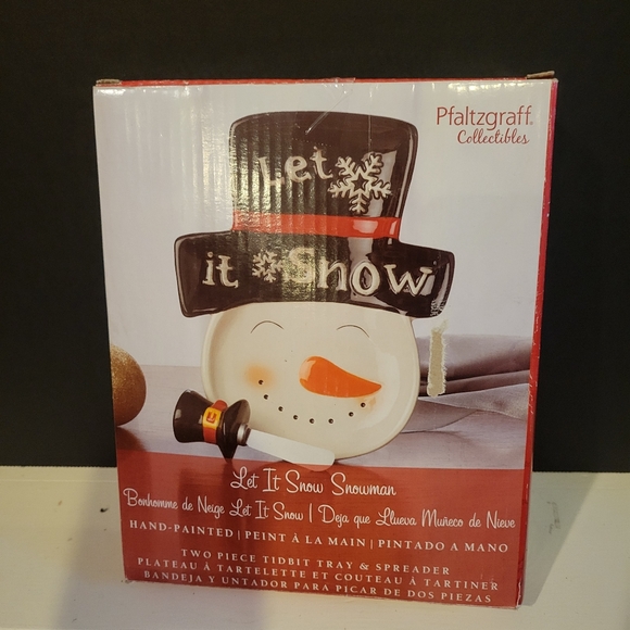 Pfaltzgraff Collectibles Let it Snow Snowman Tidbit Tray & Spreader NIB - Picture 1 of 9